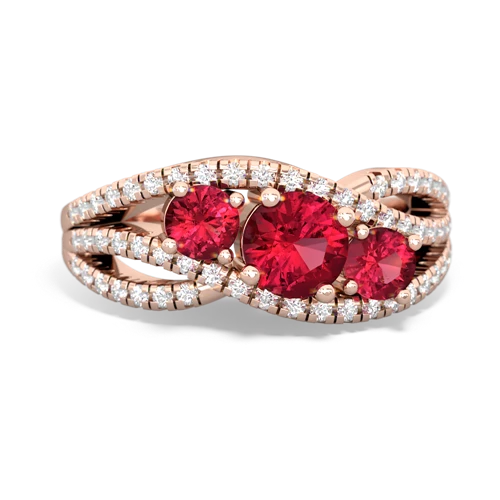 lab ruby three stone pave ring