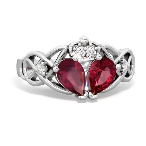 Lab Ruby Lab Created Ruby with Genuine Ruby Two Stone Claddagh ring Ring