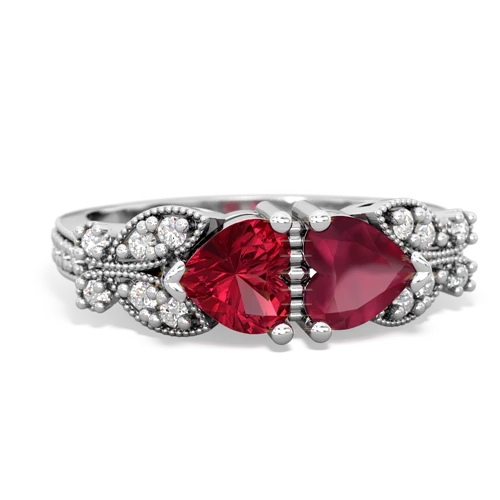 Lab Ruby Lab Created Ruby with Genuine Ruby Diamond Butterflies ring Ring
