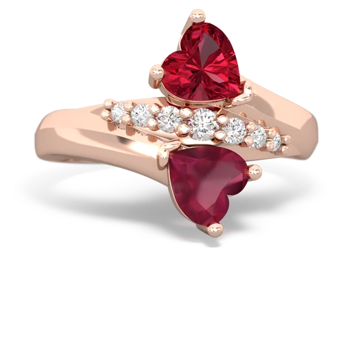 Lab Ruby Lab Created Ruby with Genuine Ruby Heart to Heart Bypass ring Ring