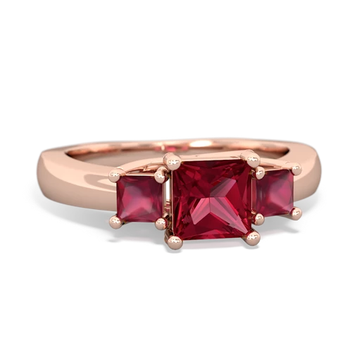 Lab Ruby Lab Created Ruby with Genuine Ruby and Lab Created Emerald Three Stone Trellis ring Ring
