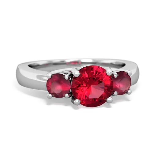 Lab Ruby Lab Created Ruby with Genuine Ruby and  Three Stone Trellis ring Ring