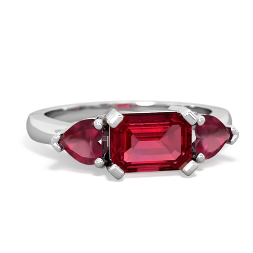 Lab Ruby Lab Created Ruby with Genuine Ruby and Genuine Fire Opal Three Stone ring Ring