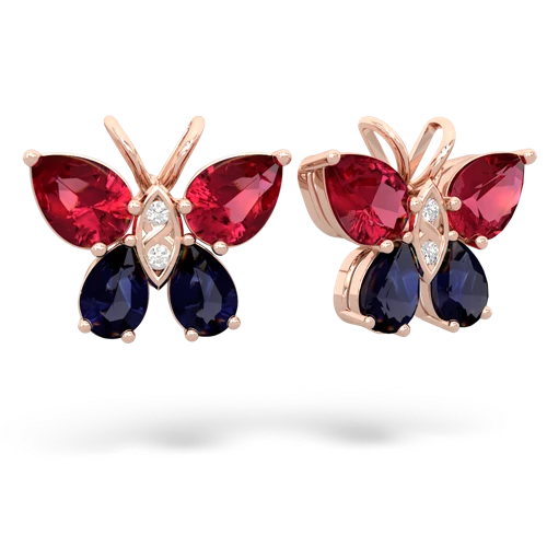 lab ruby-sapphire butterfly earrings