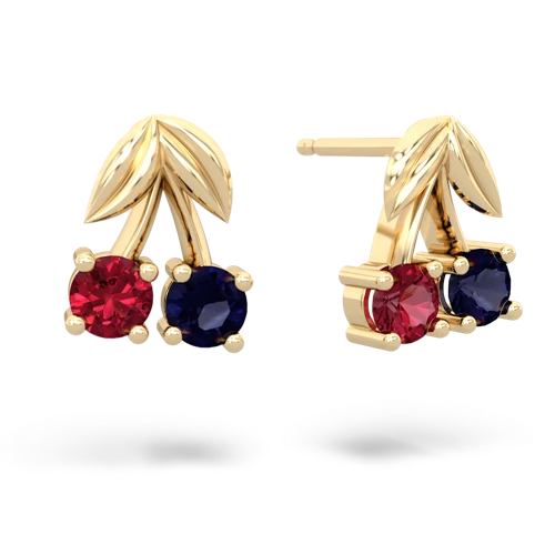 lab ruby-sapphire cherries earrings