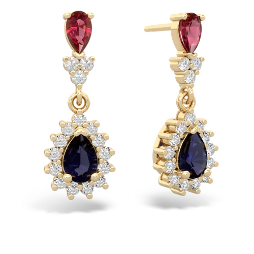 Lab Ruby Lab Created Ruby with Genuine Sapphire Halo Pear Dangle earrings Earrings