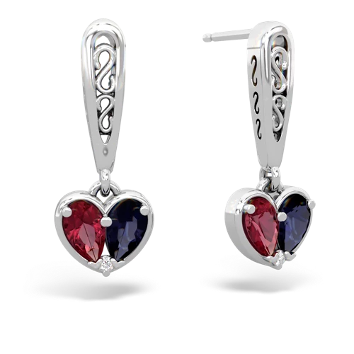 lab ruby-sapphire filligree earrings