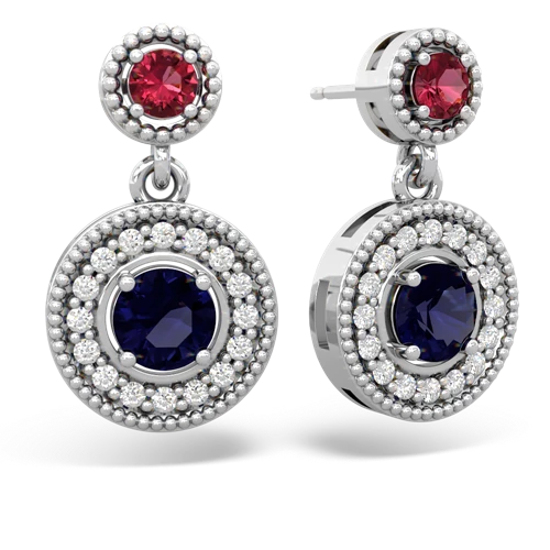 lab ruby-sapphire halo earrings