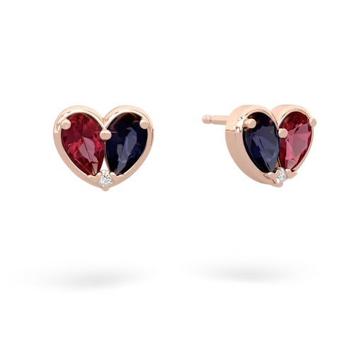 lab ruby-sapphire one heart earrings