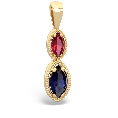 Lab Ruby Lab Created Ruby with Genuine Sapphire Antique-style Halo pendant Pendant