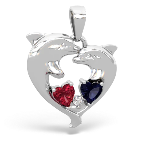 Lab Ruby Lab Created Ruby with Genuine Sapphire Dolphin Heart pendant Pendant