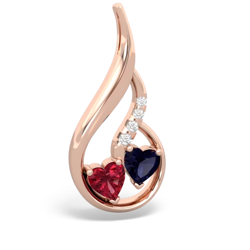 Lab Ruby Lab Created Ruby with Genuine Sapphire Keepsake Curves pendant Pendant