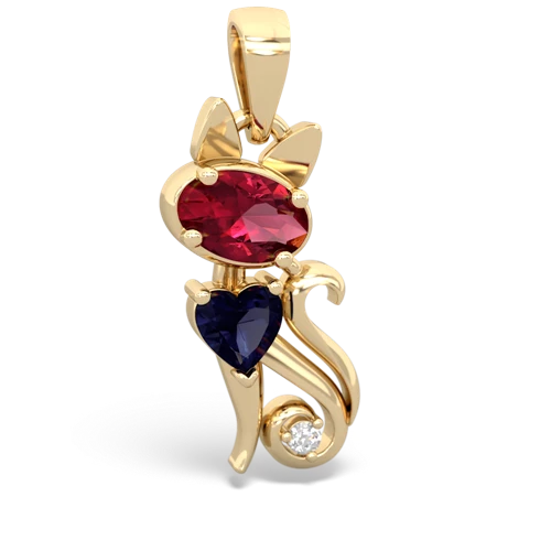 Lab Ruby Lab Created Ruby with Genuine Sapphire Kitten pendant Pendant