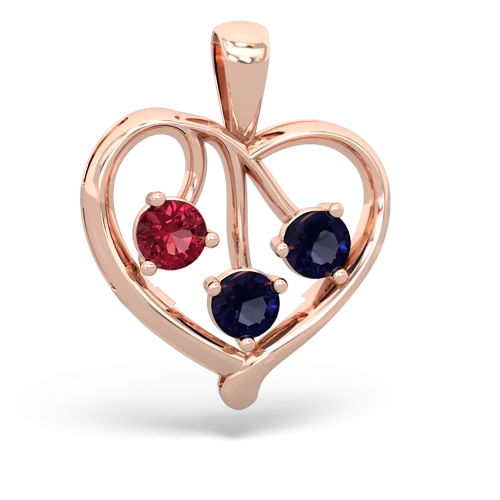 Lab Ruby Lab Created Ruby with Genuine Sapphire and  Glowing Heart pendant Pendant