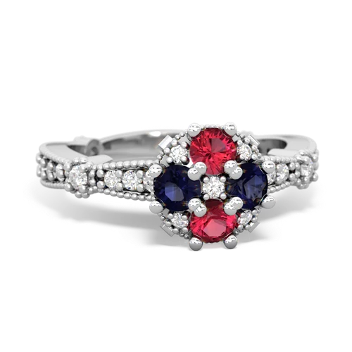 lab ruby-sapphire art deco engagement ring
