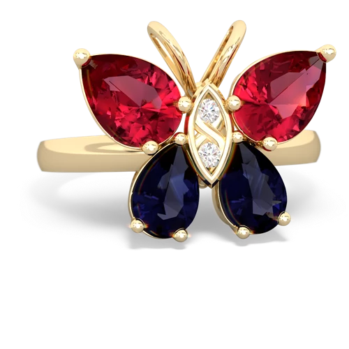 lab ruby-sapphire butterfly ring