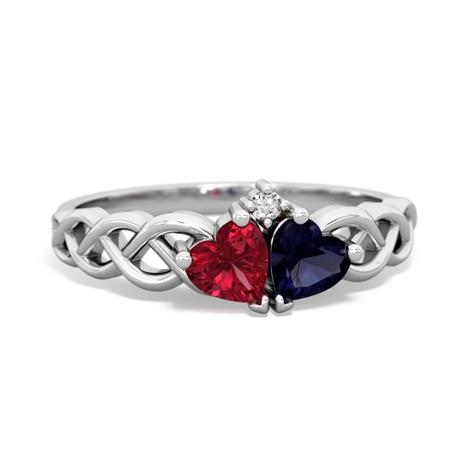lab ruby-sapphire celtic braid ring