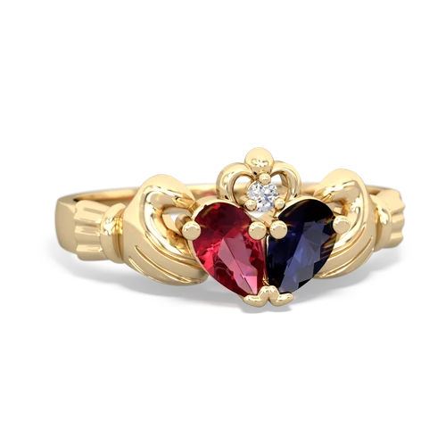lab ruby-sapphire claddagh ring