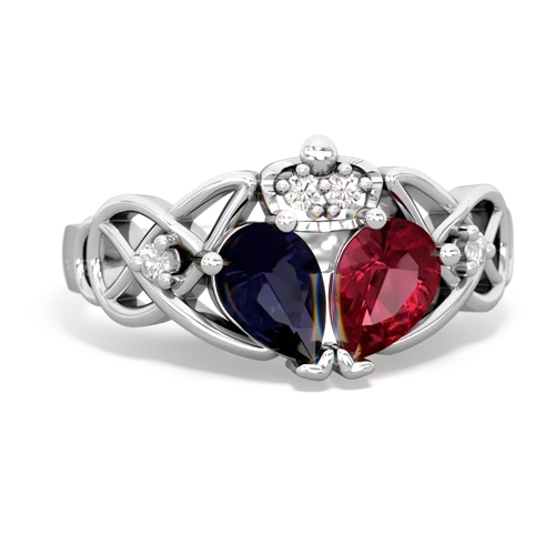 Lab Ruby Lab Created Ruby with Genuine Sapphire Two Stone Claddagh ring Ring