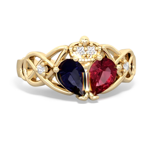 lab ruby-sapphire claddagh ring