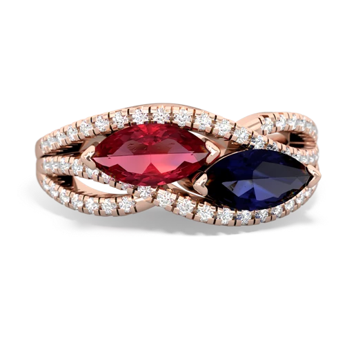 Lab Ruby Lab Created Ruby with Genuine Sapphire Diamond Rivers ring Ring