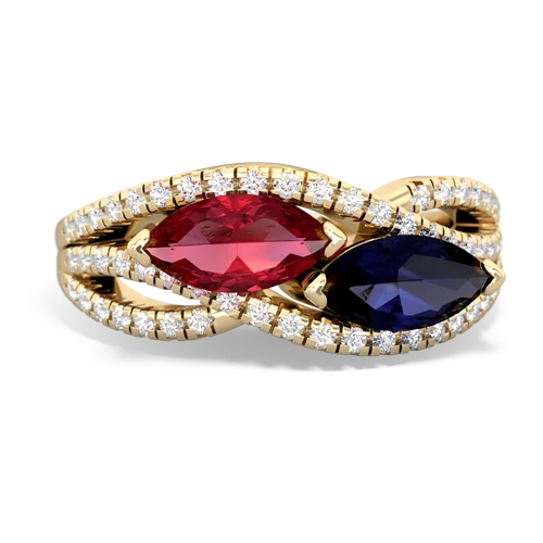 lab ruby-sapphire double heart ring