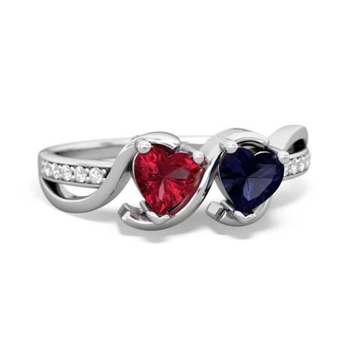 lab ruby-sapphire double heart ring