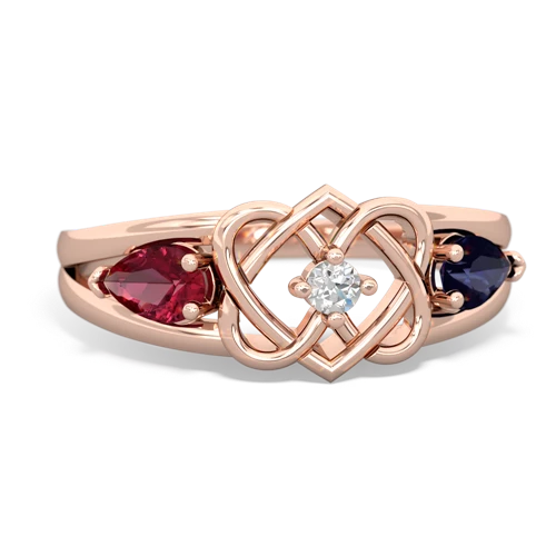 Lab Ruby Lab Created Ruby with Genuine Sapphire Hearts Intertwined ring Ring