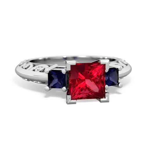 Lab Ruby Lab Created Ruby with Genuine Sapphire and Genuine Sapphire Art Deco ring Ring