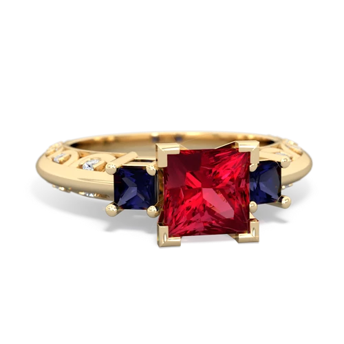 Lab Ruby Lab Created Ruby with Genuine Sapphire and  Art Deco ring Ring
