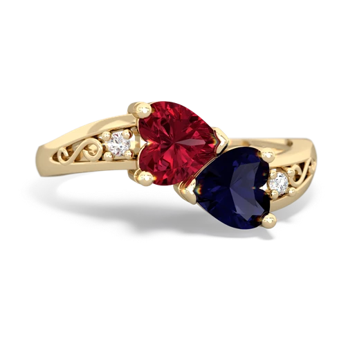 Lab Ruby Lab Created Ruby with Genuine Sapphire Snuggling Hearts ring Ring