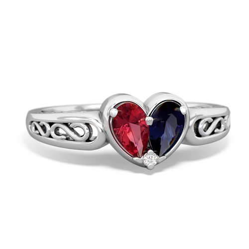 Lab Ruby Lab Created Ruby with Genuine Sapphire filligree Heart ring Ring