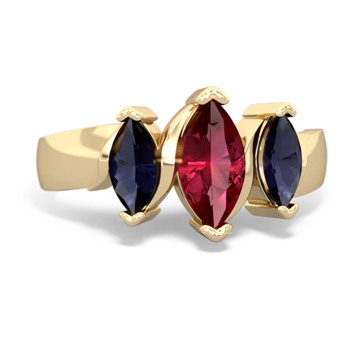Lab Ruby Lab Created Ruby with Genuine Sapphire and  Three Peeks ring Ring