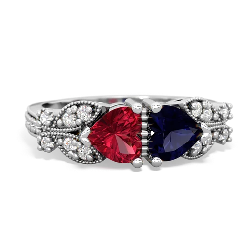 Lab Ruby Lab Created Ruby with Genuine Sapphire Diamond Butterflies ring Ring
