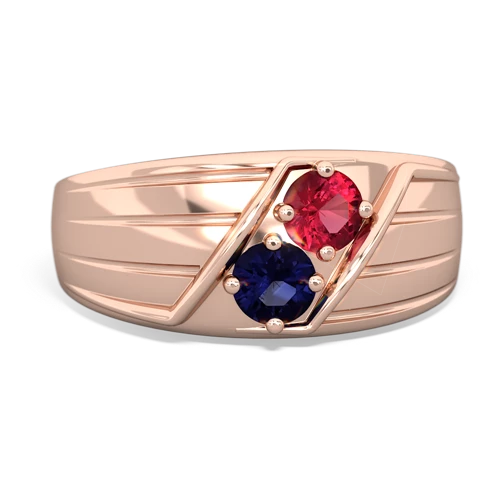 Lab Ruby Lab Created Ruby with Genuine Sapphire Art Deco Men's ring Ring