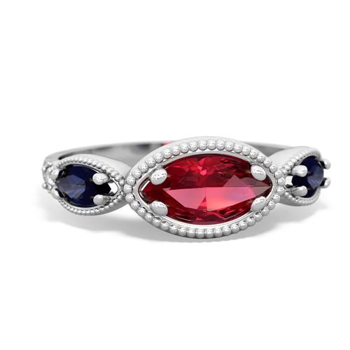 lab ruby-sapphire milgrain marquise ring