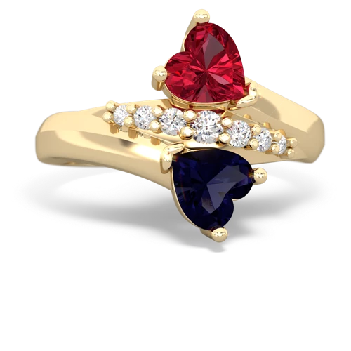 Lab Ruby Lab Created Ruby with Genuine Sapphire Heart to Heart Bypass ring Ring