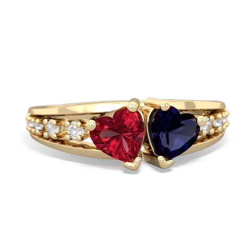 Lab Ruby Lab Created Ruby with Genuine Sapphire Heart to Heart ring Ring