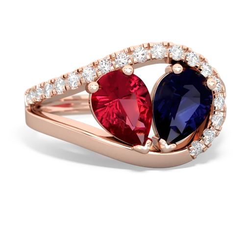 Lab Ruby Lab Created Ruby with Genuine Sapphire Nestled Heart Keepsake ring Ring