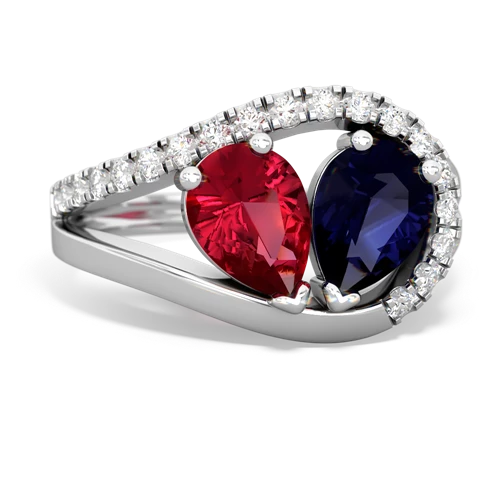 Lab Ruby Lab Created Ruby with Genuine Sapphire Nestled Heart Keepsake ring Ring