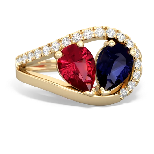 lab ruby-sapphire pave heart ring