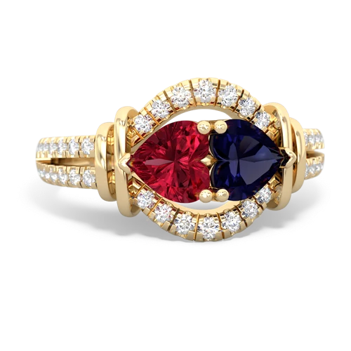 Lab Ruby Lab Created Ruby with Genuine Sapphire Art-Deco Keepsake ring Ring