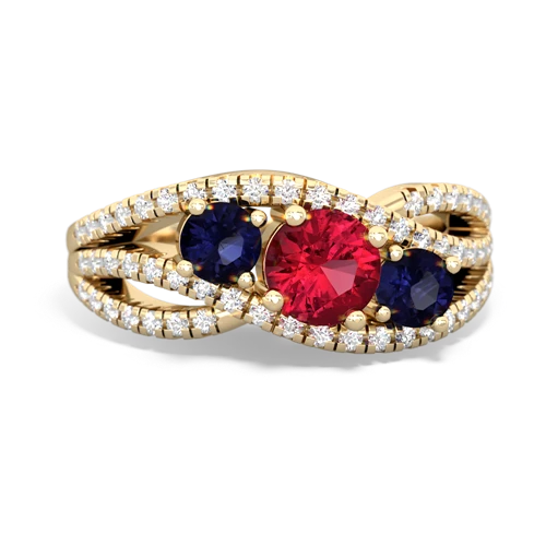 lab ruby-sapphire three stone pave ring