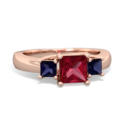 Lab Ruby Lab Created Ruby with Genuine Sapphire and Genuine Fire Opal Three Stone Trellis ring Ring