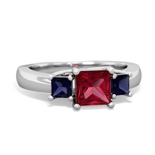 Lab Ruby Lab Created Ruby with Genuine Sapphire and  Three Stone Trellis ring Ring
