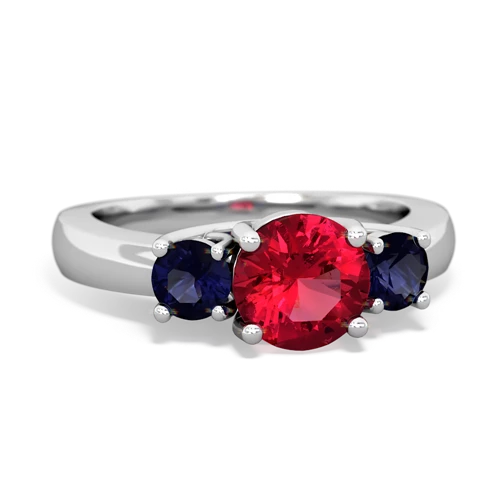 Lab Ruby Lab Created Ruby with Genuine Sapphire and Genuine London Blue Topaz Three Stone Trellis ring Ring