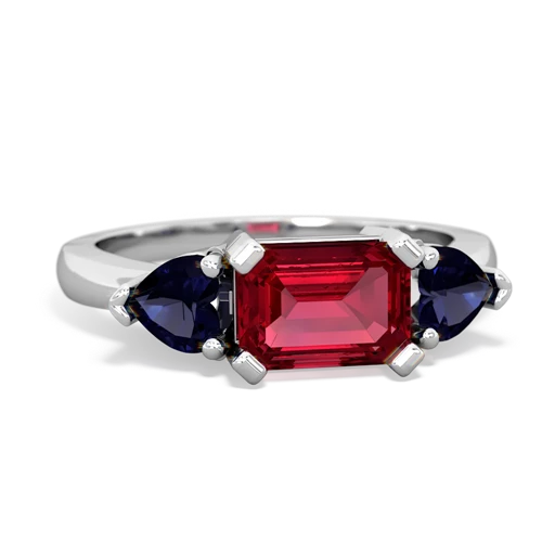 Lab Ruby Lab Created Ruby with Genuine Sapphire and Lab Created Pink Sapphire Three Stone ring Ring
