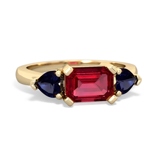 Lab Ruby Lab Created Ruby with Genuine Sapphire and  Three Stone ring Ring