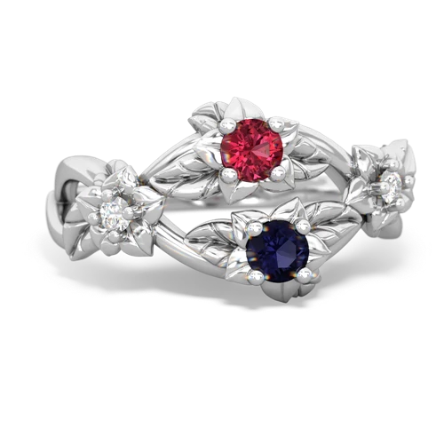 Lab Ruby Lab Created Ruby with Genuine Sapphire Sparkling Bouquet ring Ring