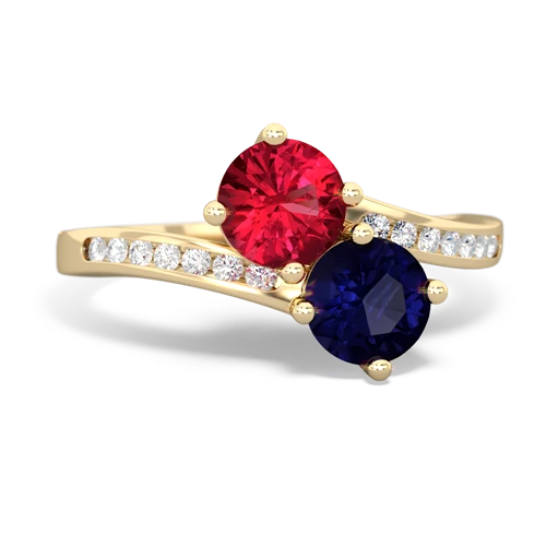 Lab Ruby Lab Created Ruby with Genuine Sapphire Keepsake Two Stone ring Ring